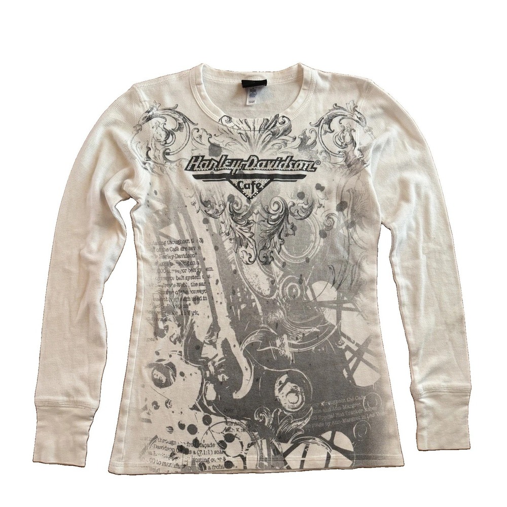 Harley Davidson Cafe Las Vegas Womens L Thermal Shirt Route 66 Rhinestone USA